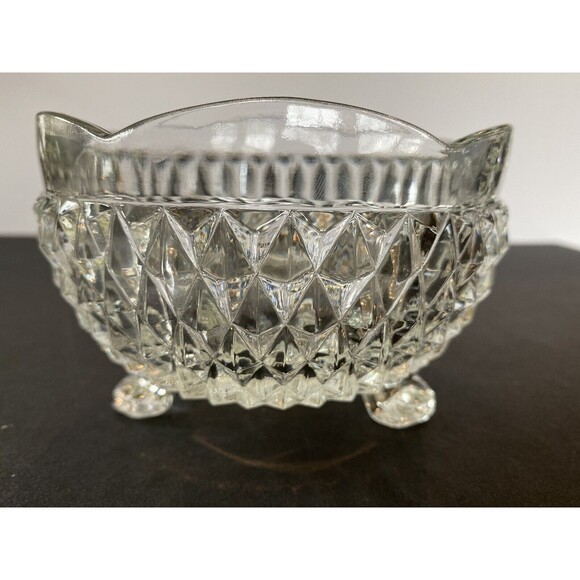 Indiana Glass Bowl Candy Dish Crystal Diamond Point, Footed (3) Vintage Pristine - Picture 7 of 10